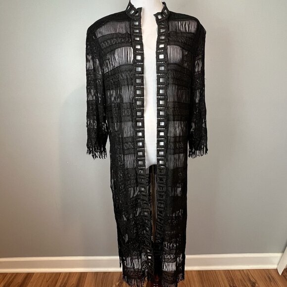 Damianou Black Witchy Duster Size M/L Cardigan Kimono Vintage Whimsigoth - Picture 1 of 14